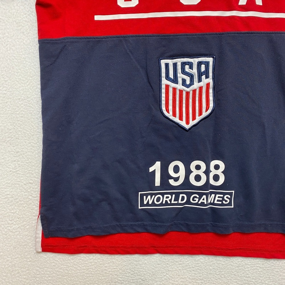 USA Soccer Team Polo Shirt Mens M Red Short Sleeve Dream Team 1988 Flag Hooded - Picture 4 of 11